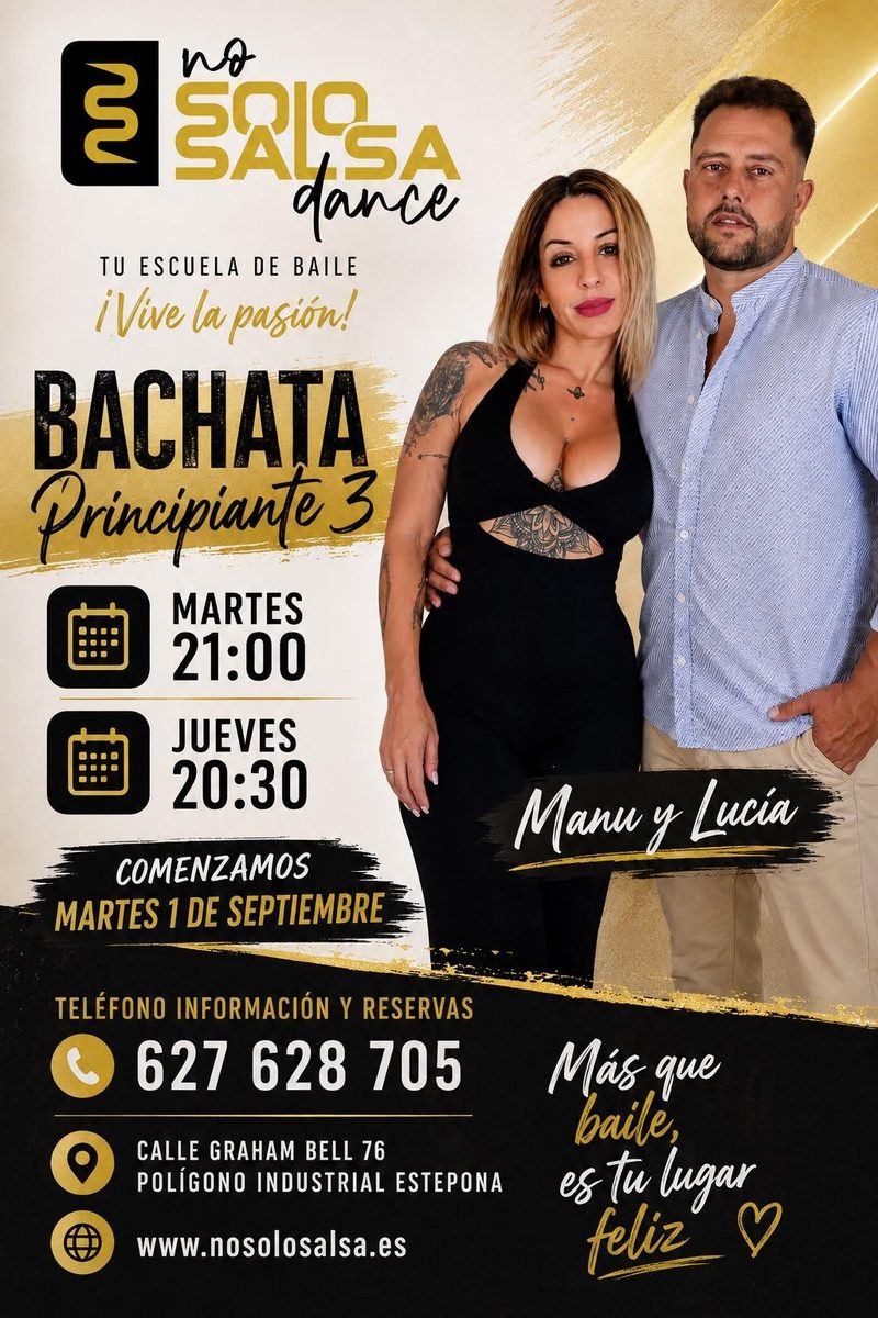 Cartel de Bachata Principiante 3 con Manu y Lucía