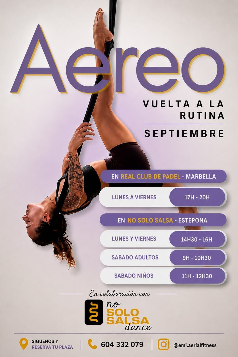 Cartel de las clases de telas aéreas con Emi
