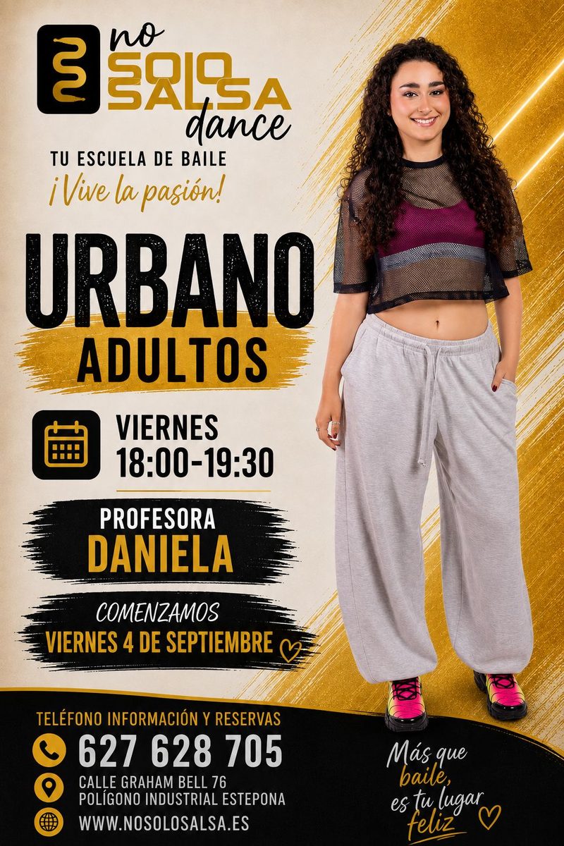 Cartel de Urbano Adultos con Daniela, los viernes de 18:00 a 19:30